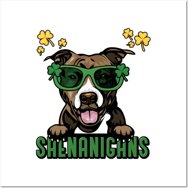 Shenanigans Cute Pitbull Dog Owner St Patricks Day Wall Art by Way Down South